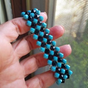 Swarovski Elements Black & Turquoise Beaded Mesh Tennis Bracelet - Handmade NWT
